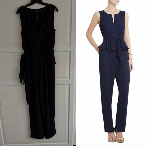 BCBGMAXAZRIA Black Giovanna Peplum Jumpsuit Size Medium 41895 - Picture 1 of 16